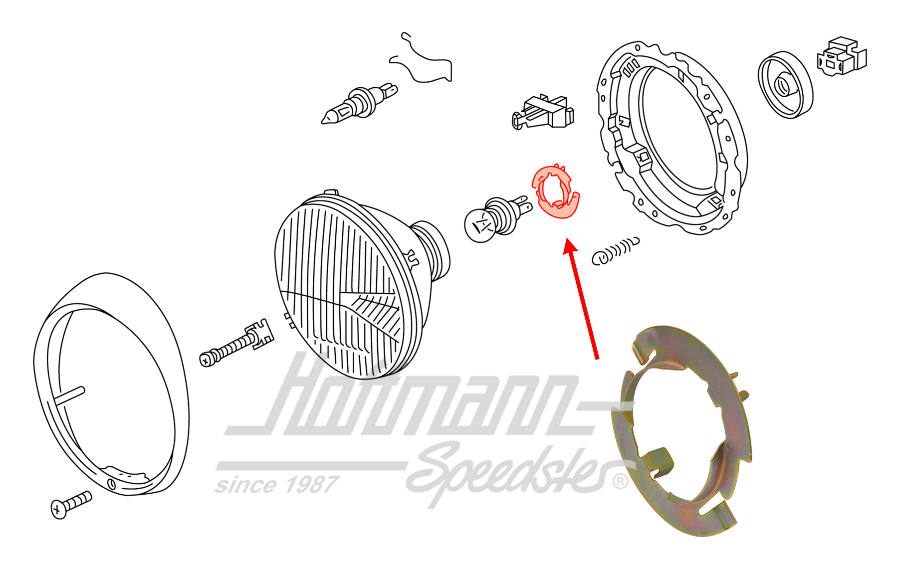 Cadre support, ampoule Bilux, 8,73-, NOS | 111 941 160 | 020-4430-43