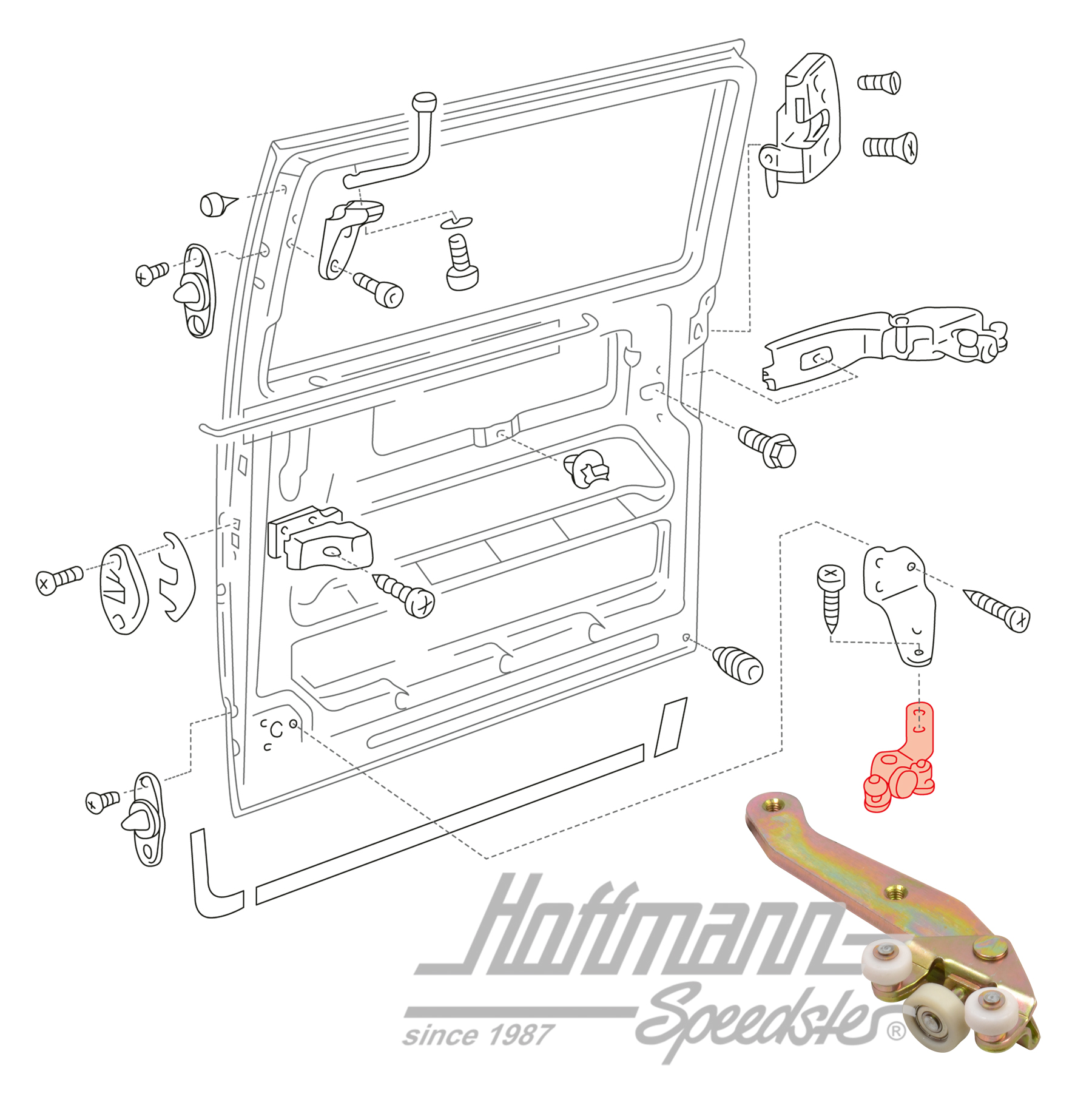 Guidage de galet, porte coulissante, en bas, droite                                                 