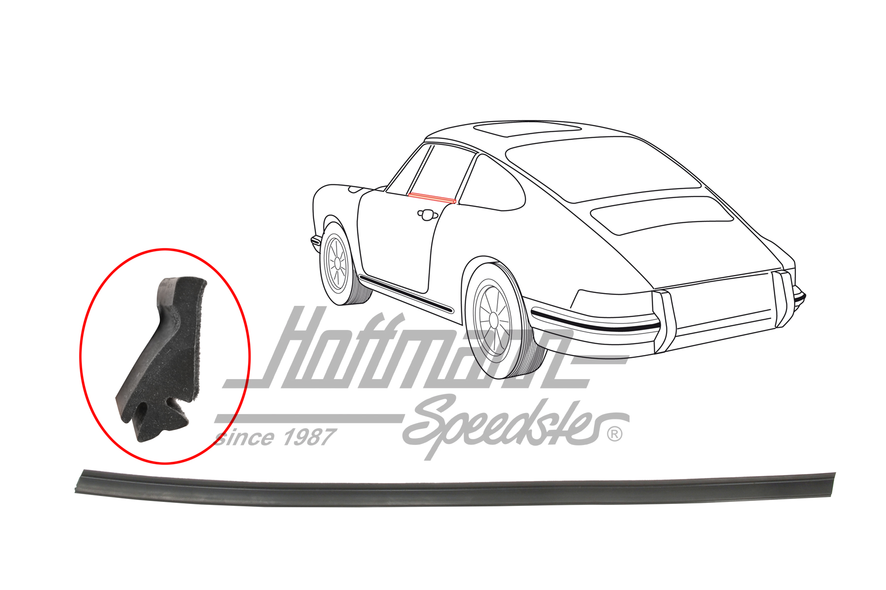 Joint, vitre de porte, 911 Coupé, gauche | 911 531 931 02 | 515-0940-01