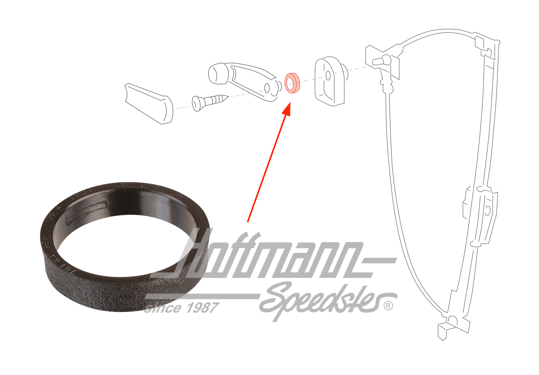 Support, manivelle de vitre, 9.90-7.95, noir | 701 837 595  01C | 408-1224-10