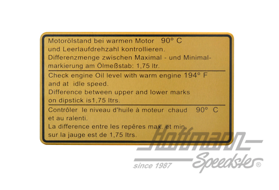 Autocollant "Niveau d'huile, 911, .81-.89 | 930 006 504 02 | 580-8020