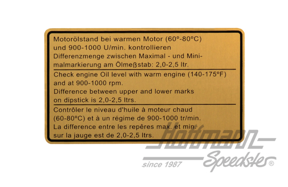 Autocollant "Niveau d'huile, 911 Turbo, -80 | 911 006 504 01 | 580-8022