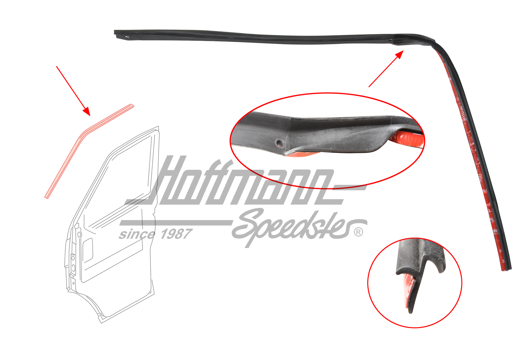 Joint de porte, en haut, 11.94-6.03, droite | 7D0 837 762 | 408-1410-12