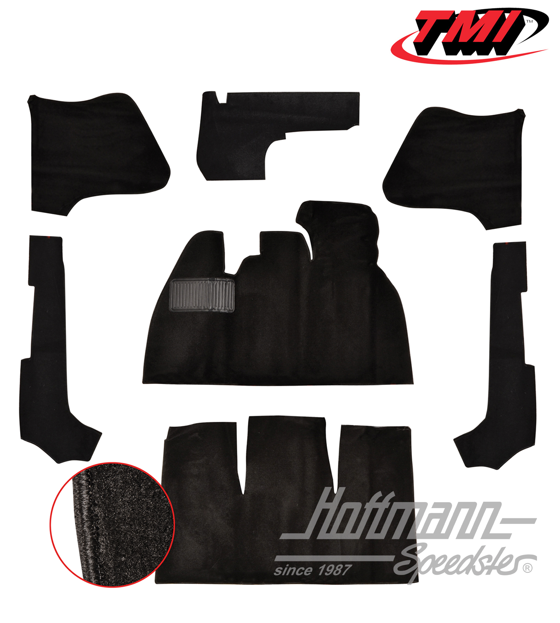 Kit moquettes, Cox Cabriolet, velours, noir, 8.68-7.70 | 34-F1330-801 | 055-7612