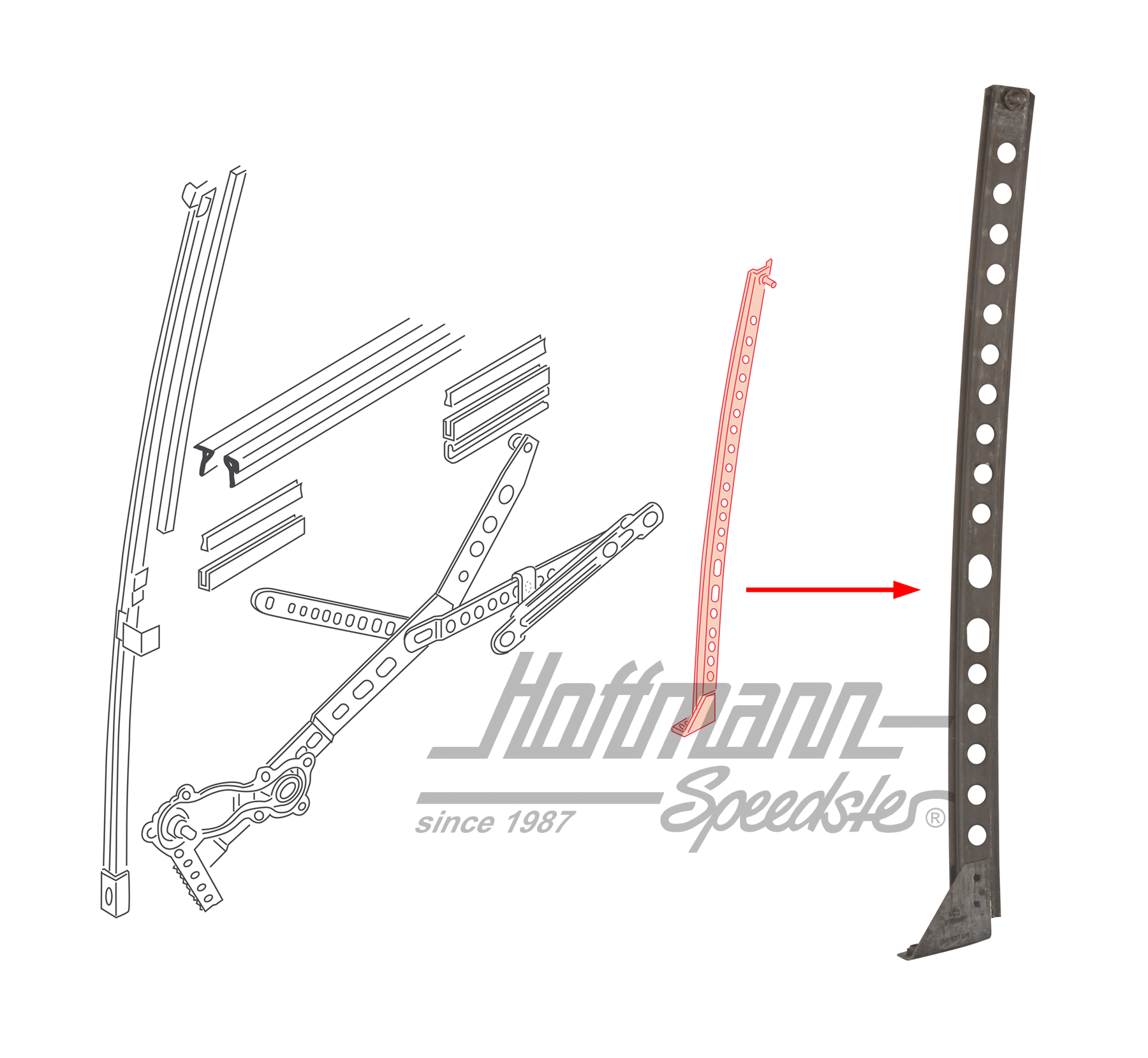 Glissière, lève-vitre
, arrière, droite | 155 837 416 | 180-1254-12