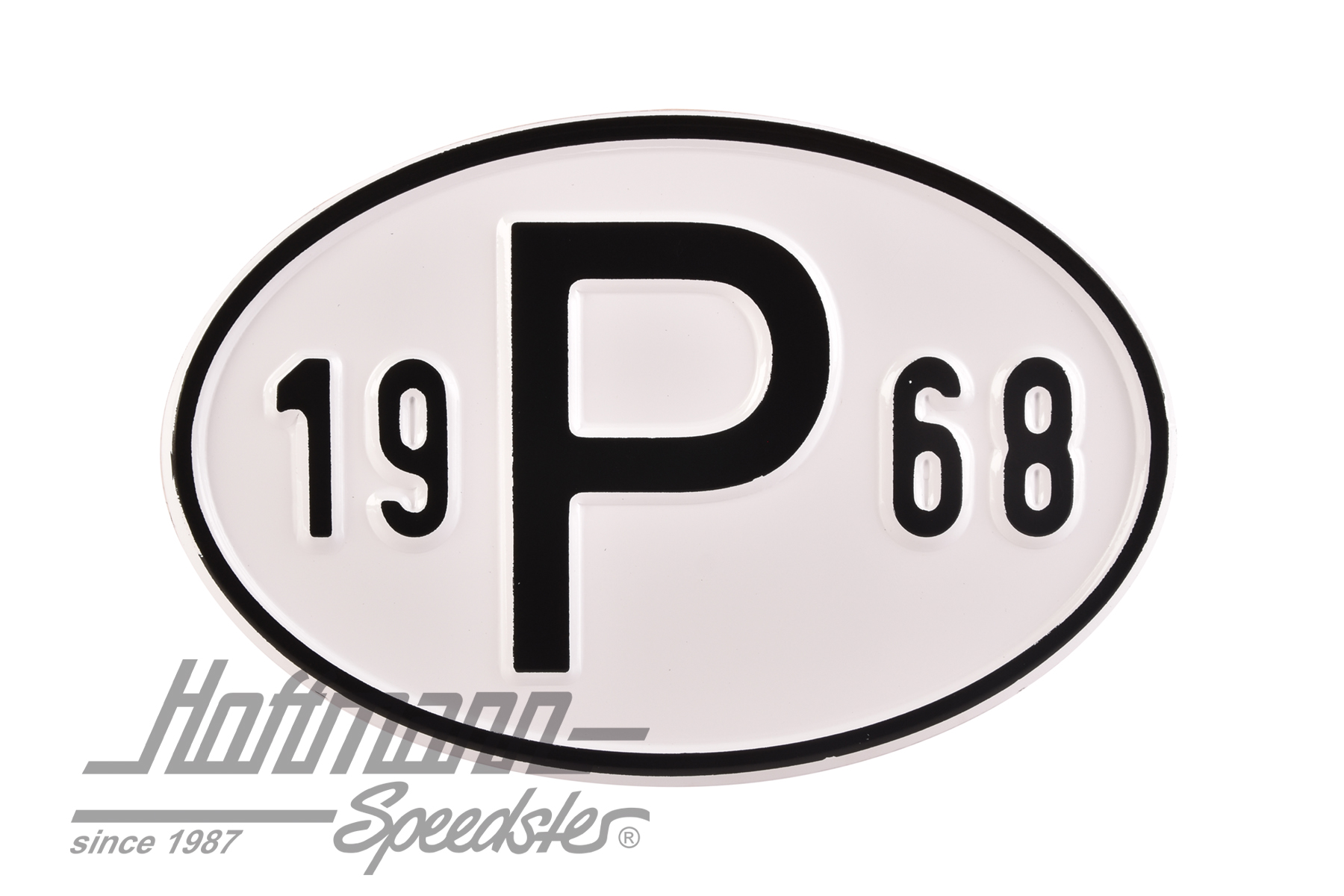 Plaque de nationalité "P", alu, avec année "1968"                                                   