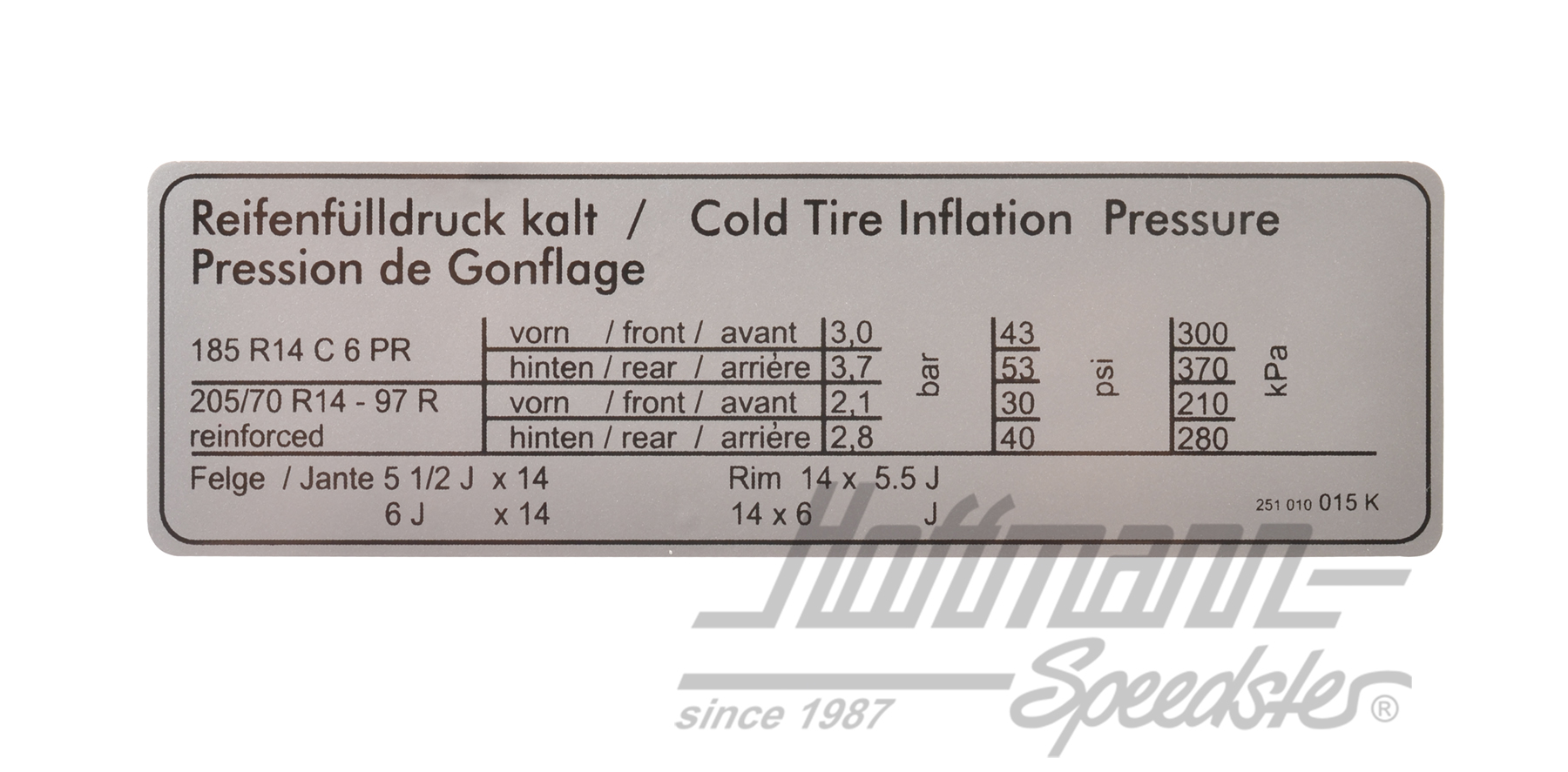 Autocollant "Pression pneumatique", Bus T3, 14" | 251 010 015 K | 021-0197-13