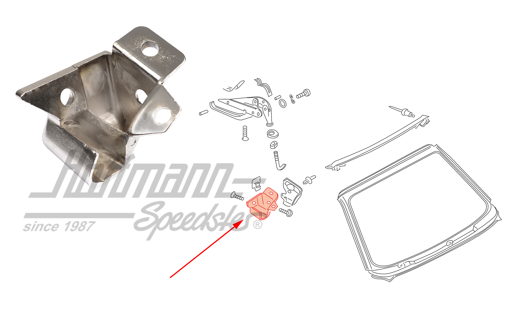 Fermeture de capote, en bas, droite, chromé | 155 871 386 B | 180-4416-02