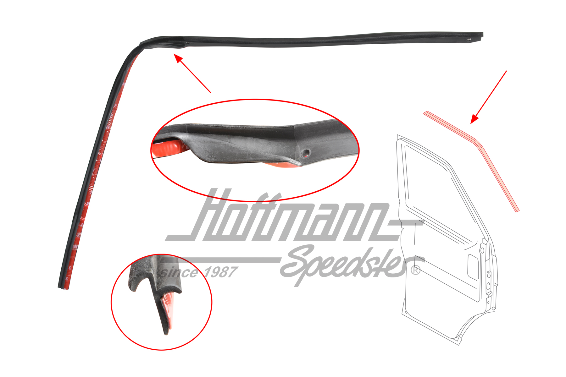 Joint de porte, en haut, 11.94-6.03, gauche | 7D0 837 761 B | 408-1410-11