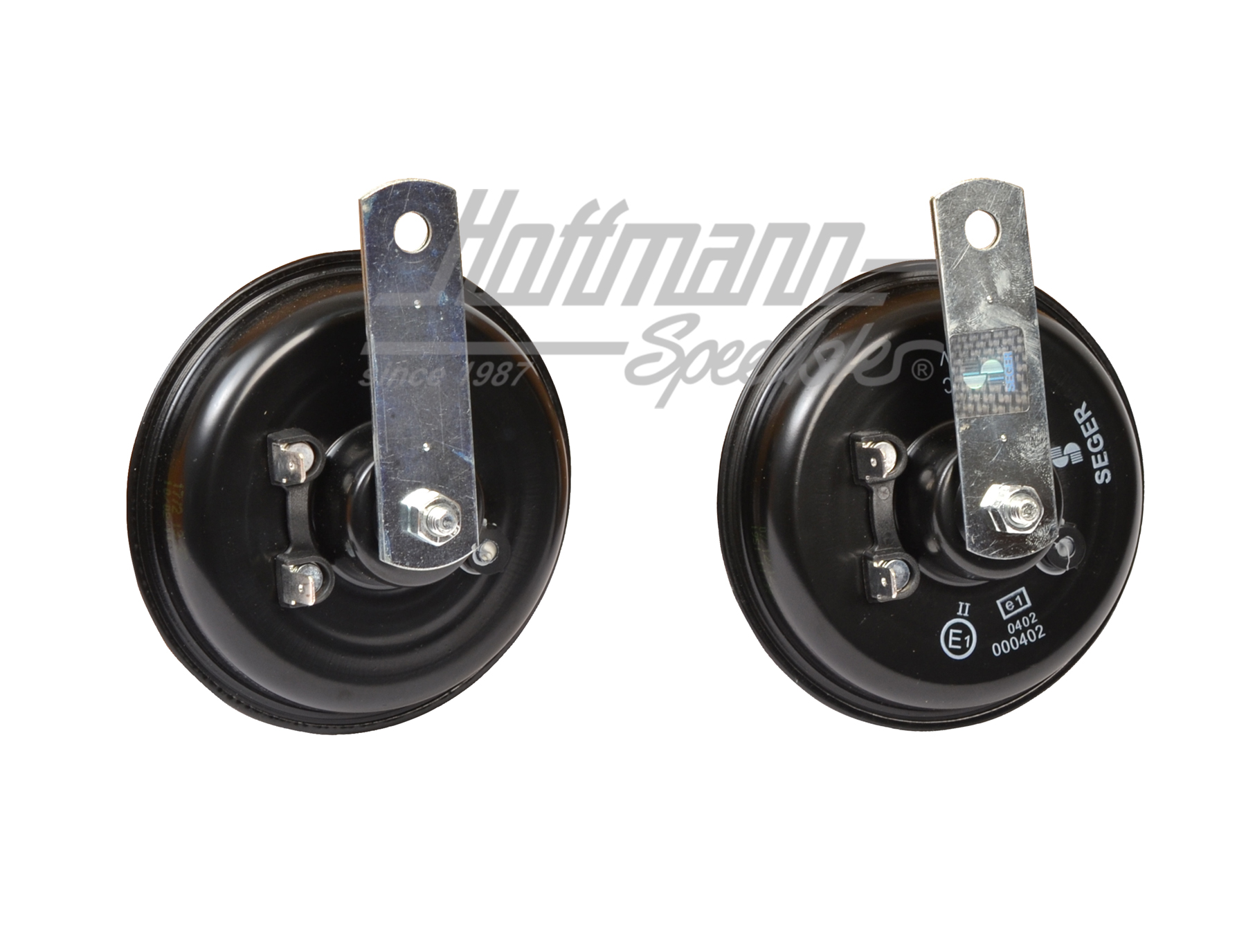 Klaxon, paire, 105mm, rouge/orange, 12V                                                             