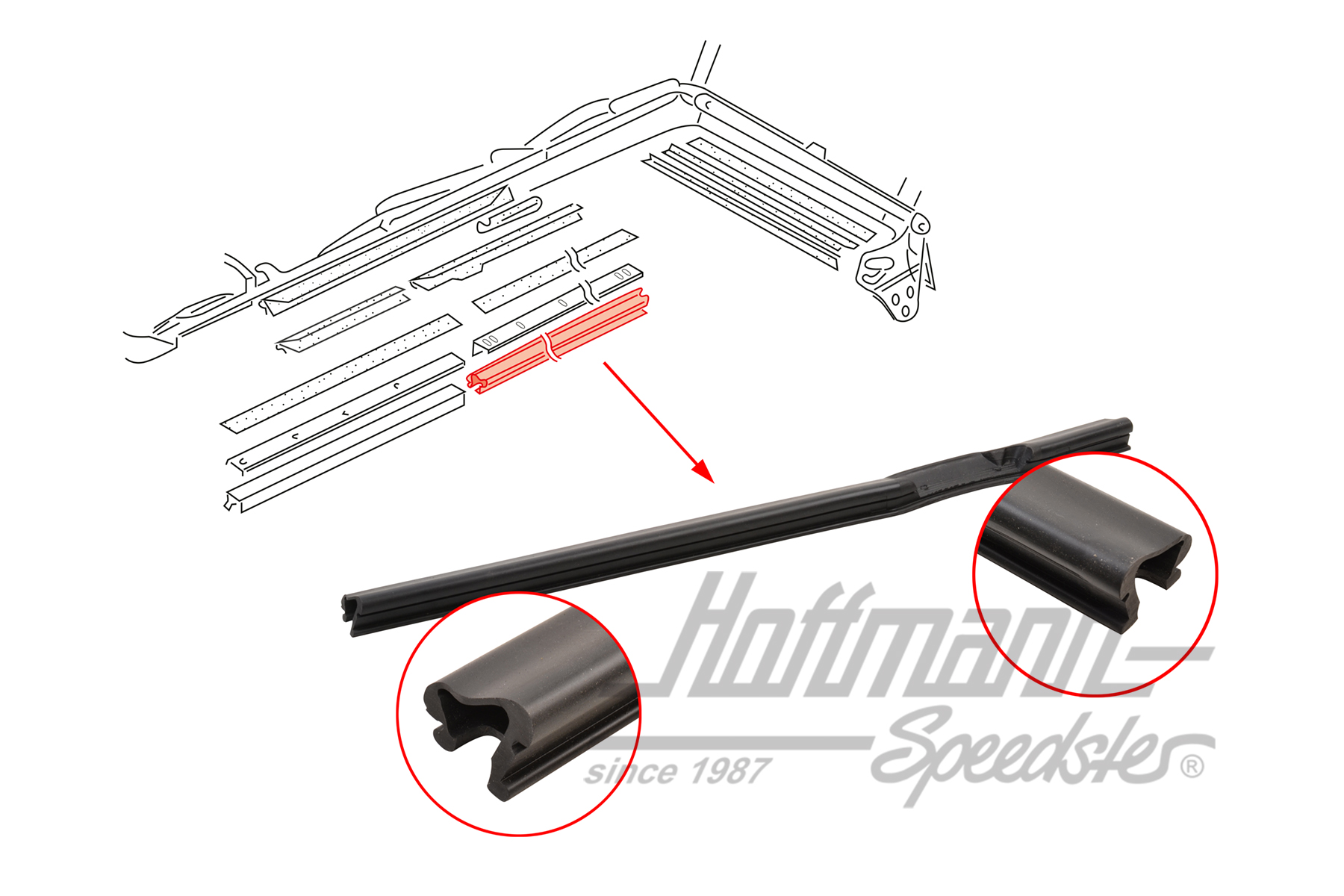 Joint de capote, vitre latéral, 8.80-7.83, droite | 155 871 362 B | 180-4020-12