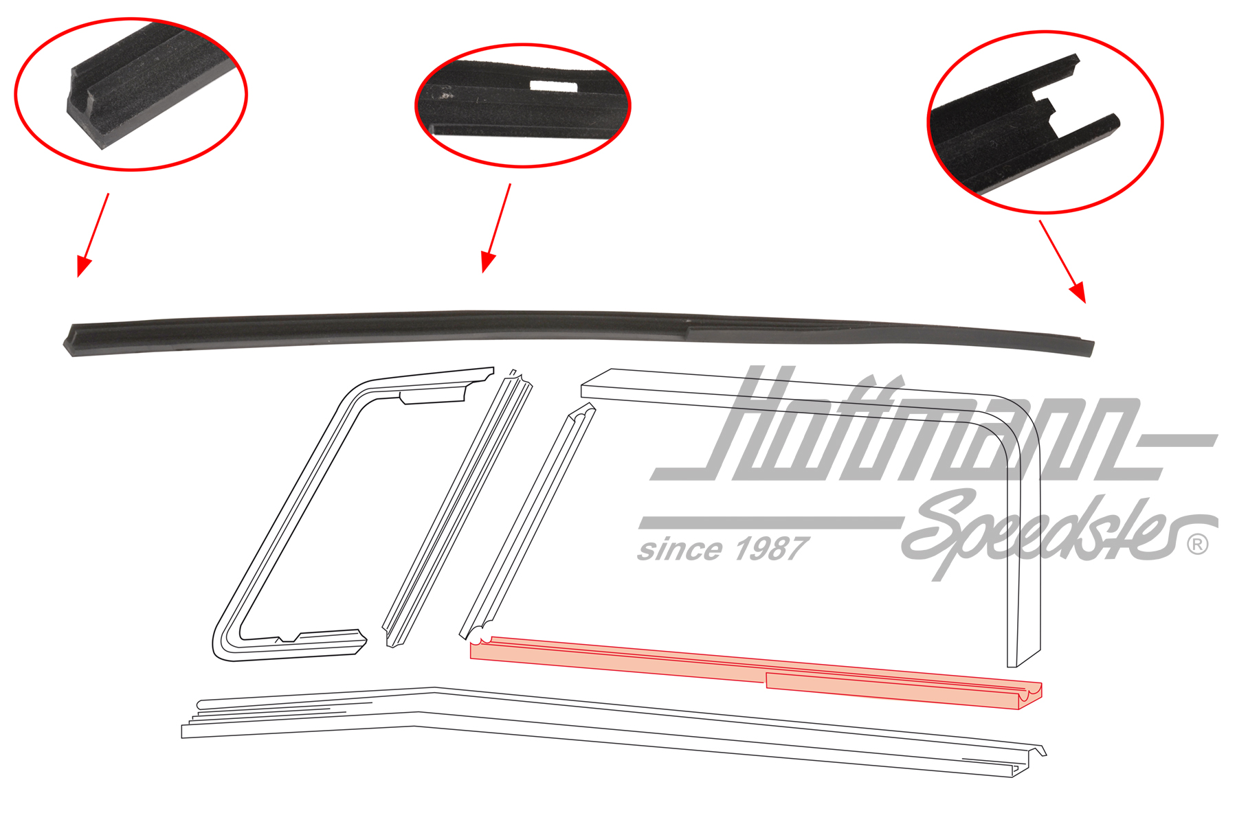 Profil de guidage, vitre coulissante, en bas, droite | 211 837 388 A | 089-0130-12