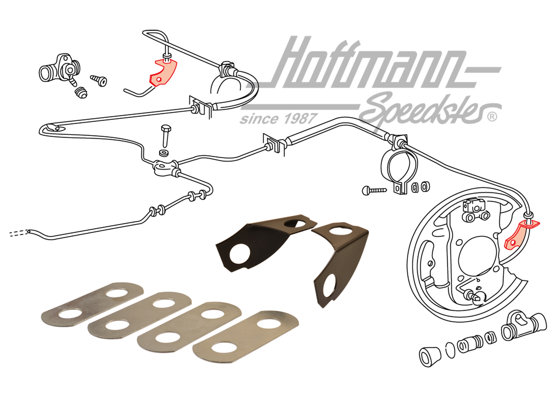 Jeu de cadre support, conduite de frein, lame basculante
                                          